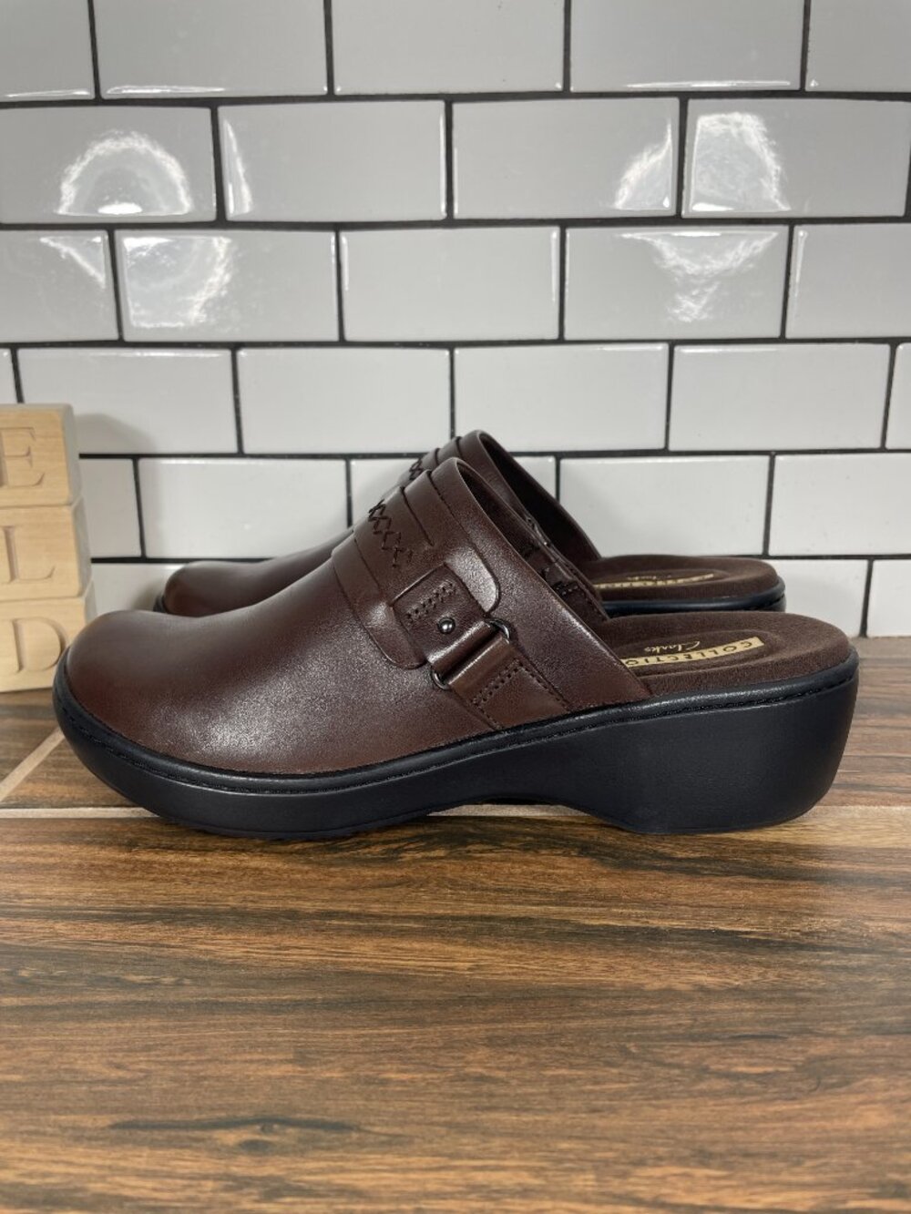 Clarks Delana Amber Shoes Womens Size 8 Dark Brown Leather Comfort Slip On Mules